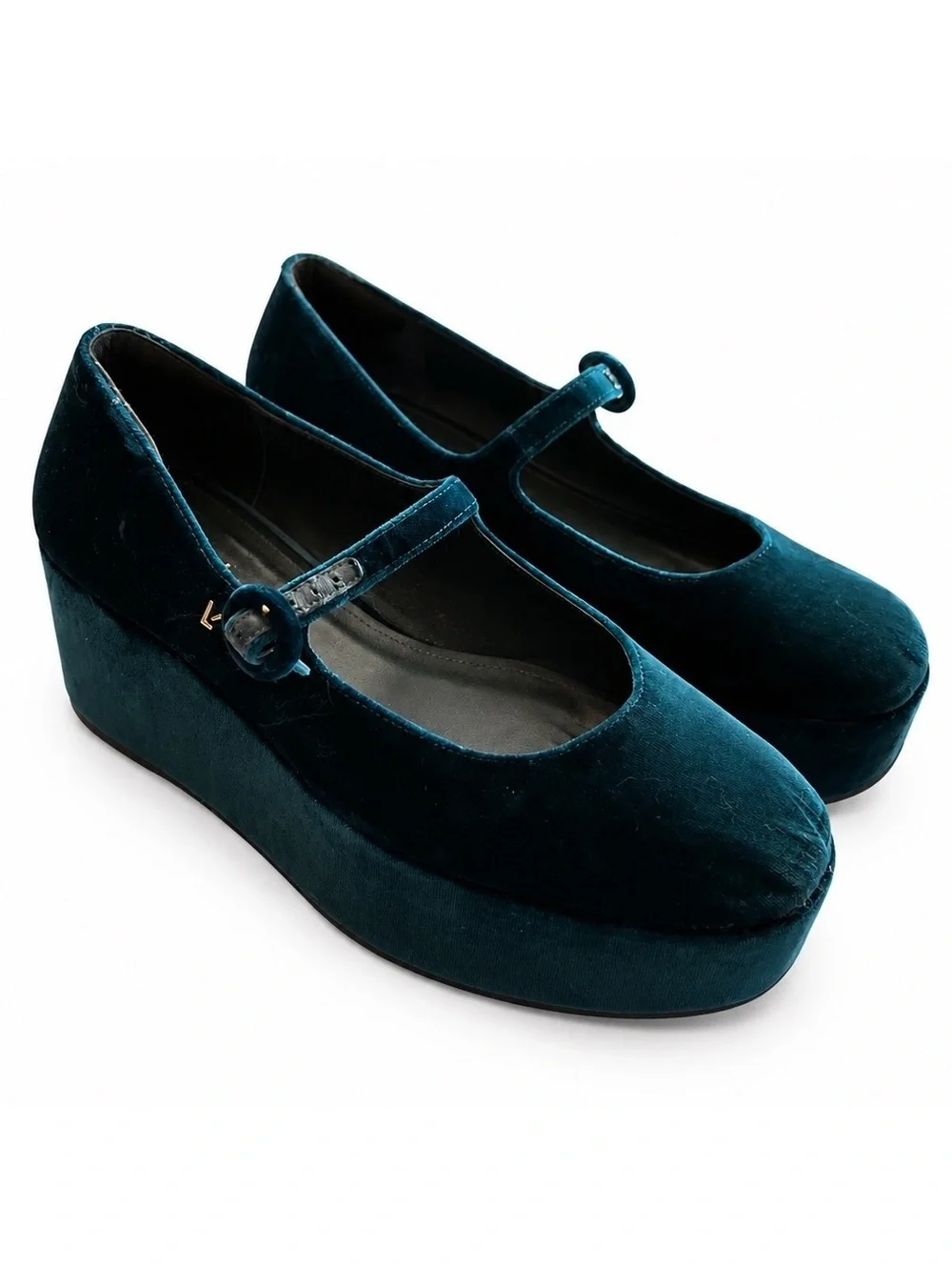 Larroude Women's Turquoise Velvet Platform Mary Jane Shoes 8.5